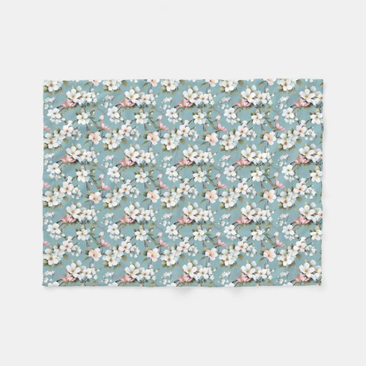 Blue Botanical Spring Dogwood Fleece Deken (Voorkant (Horizontaal))