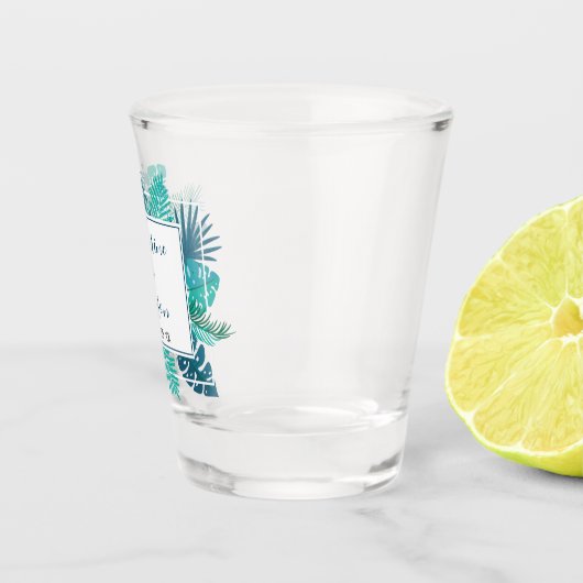 Blue Botanical Tropical Palm Summer Beach Weddensc Shot Glas (Rechts)