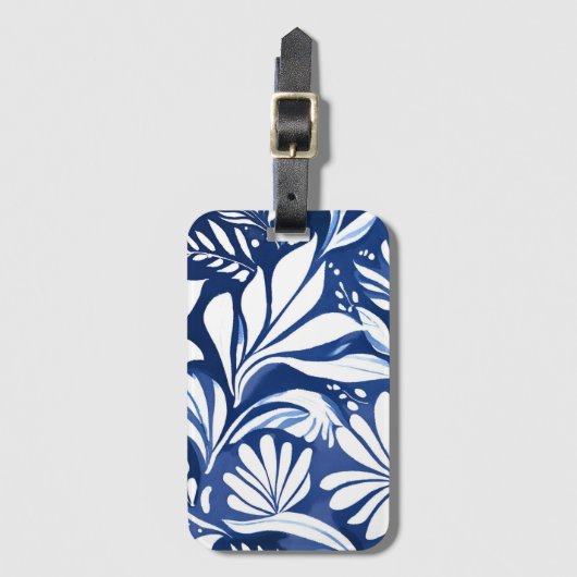 Blue Botanical Watercolor Floral Pattern Bagagelabel (Voorkant (verticaal))