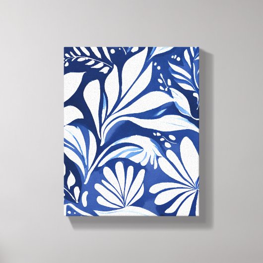 Blue Botanical Watercolor Floral Pattern Canvas Afdruk (Voorkant)