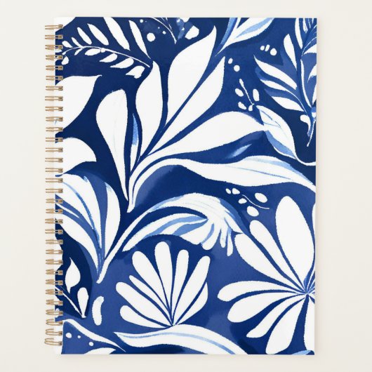 Blue Botanical Watercolor Floral Pattern Planner (Voorkant)