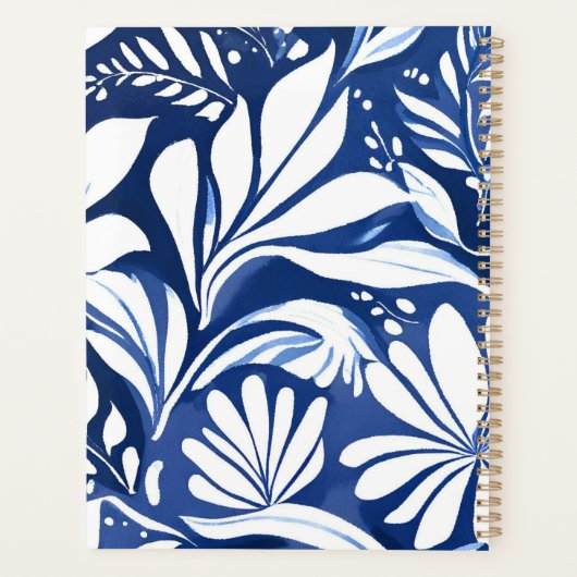 Blue Botanical Watercolor Floral Pattern Planner (Achterkant)