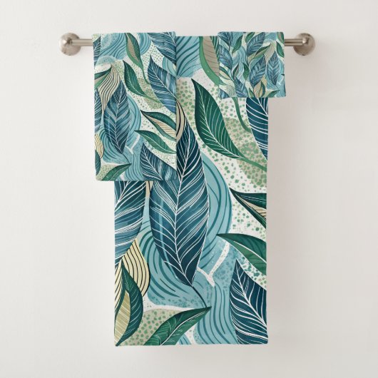 Blue Botanical Wave Modern Pattern Bad Handdoek (Insitu)