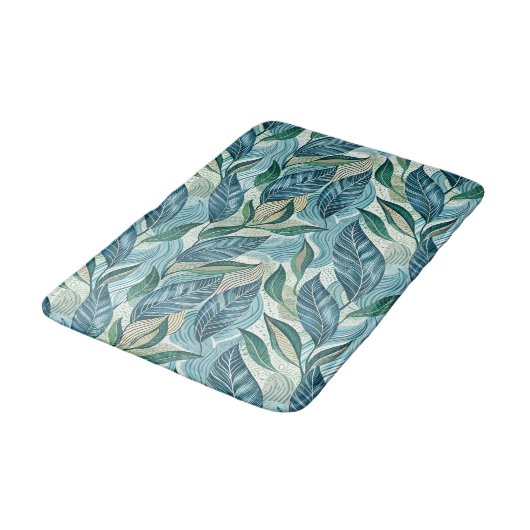 Blue Botanical Wave Modern Pattern Badmat (Gekanteld)