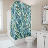 Blue Botanical Wave Modern Pattern Douchegordijn (In situ)