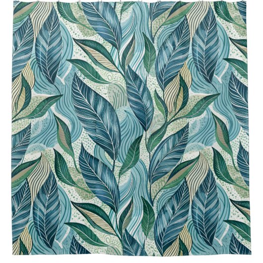 Blue Botanical Wave Modern Pattern Douchegordijn (Voorkant)
