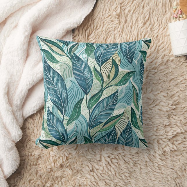 Blue Botanical Wave Modern Pattern Kussen (Deken)