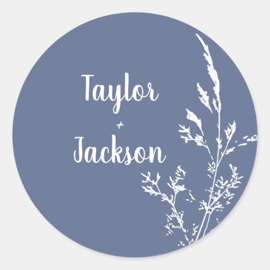 Blue Botanical Wedding Ronde Sticker (Voorkant)