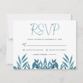 Blue Botanical Wedding RSVP Card (Voorkant)