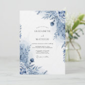 Blue Botanical Whimsy Wedding Kaart (Staand voorkant)