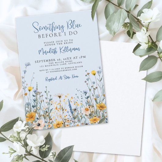 Blue Botanical Wildflower Bridal Shower Kaart