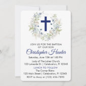 Blue Botanical Wreath Boy Baptisme Kaart (Voorkant)