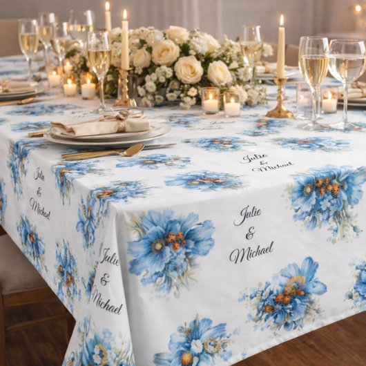 Blue  Botanical  Wreath Wedding Decor Newlyweds Tafelkleed
