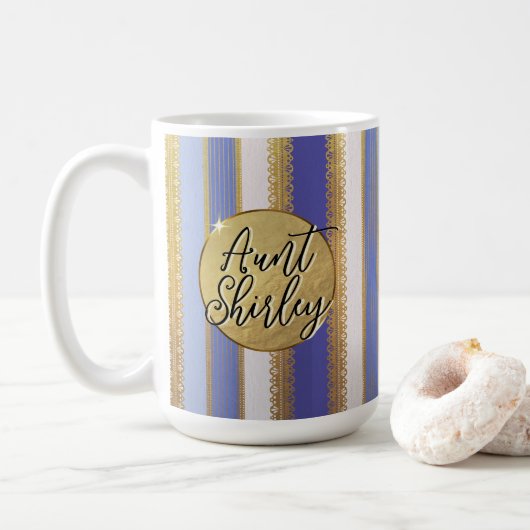 Blue Bougie Stripes gepersonaliseerde koffie Mok (Met donut)