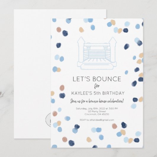 Blue Bounce House Party nodigt uit Kaart (Voorkant / Achterkant)