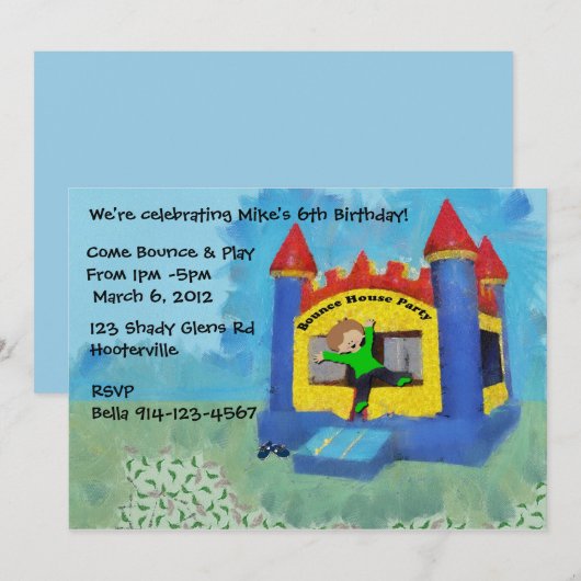 Blue Bounce House Party nodigt uit Kaart (Voorkant / Achterkant)