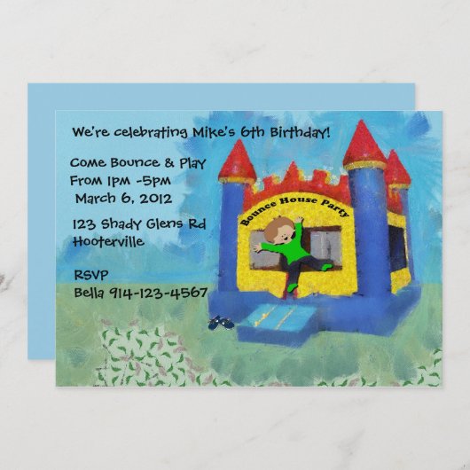 Blue Bounce House Party nodigt uit Kaart (Voorkant / Achterkant)