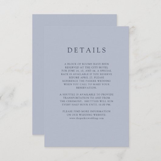 Blue Bouquet | Details van de bruiloft Informatiekaartje (Voorkant / Achterkant)