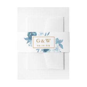 Blue Bouquet Monogrammen en Date Wedding Uitnodigingen Wikkel