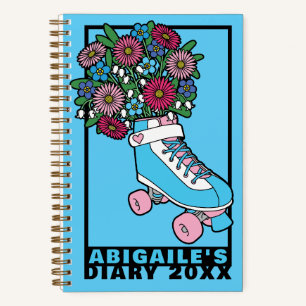 Blue Bouquet Schaats Cartoon Naam Jaar Dagboek Notitieboek
