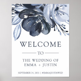 Blue Bouquet | Waterverf Floral Weddenschap Welkom Poster