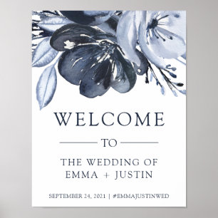 Blue Bouquet   Waterverf Floral Weddenschap Welkom Poster