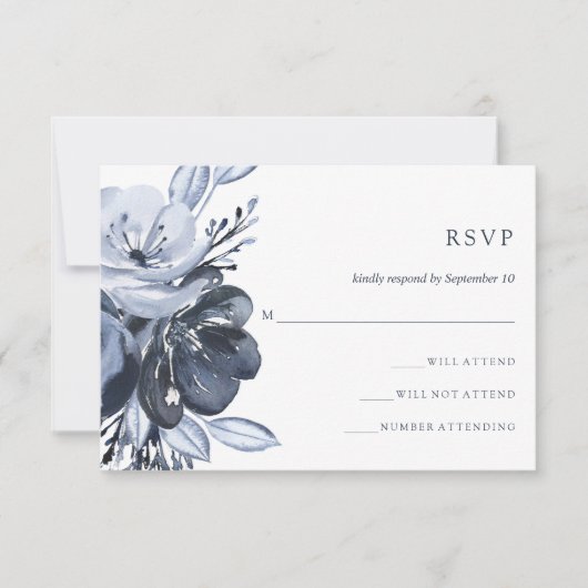 Blue Bouquet | Waterverf Floral Wedding Response RSVP Kaartje (Voorkant)