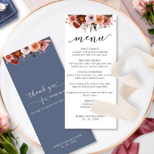 Blue Bourgogne, Blush Intricate Floral Wedding Men Menu