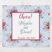 Blue Bourgogne en Pink Floral Wedding Liquor Label Likeurfles Etiket (Enkel label)