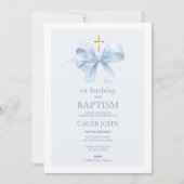 Blue Bow 1e verjaardag en doop voor jongen Kaart (Voorkant)