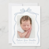  Blue Bow 2 Foto Geboorte Aankondiging (Voorkant)