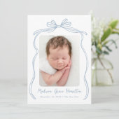  Blue Bow 2 Foto Geboorte Aankondiging (Staand voorkant)