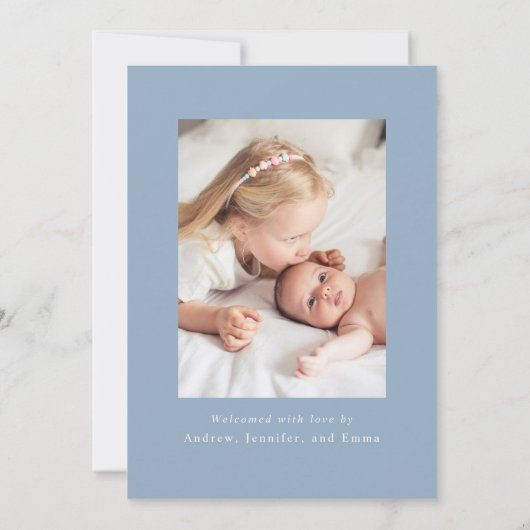 Blue Bow 2 Foto Geboorte Aankondiging (Achterkant)