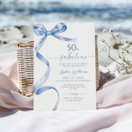 Blue Bow 50 en fantastische verjaardagsuitnodiging Kaart