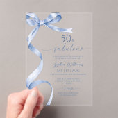 Blue Bow 50 & Fabulous Birthday Acryl Uitnodigingen (Insitu (Draagbaar))