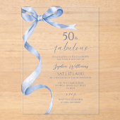 Blue Bow 50 & Fabulous Birthday Acryl Uitnodigingen (Voorkant)