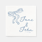 Blue Bow aangepaste bruiloft cocktail servetten (Voorkant)