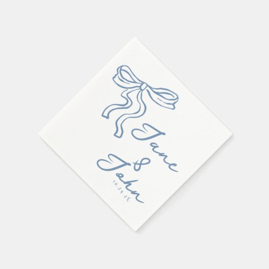 Blue Bow aangepaste bruiloft cocktail servetten (Hoek)
