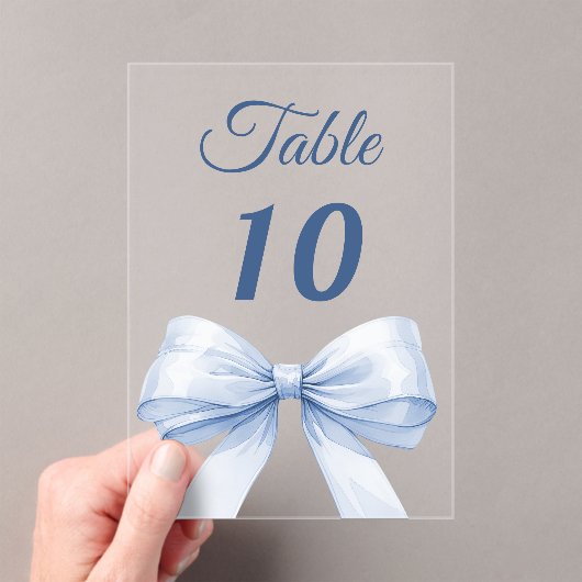 Blue bow acrylic table number sign acryl uitnodigingen (Insitu (Draagbaar))