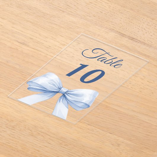 Blue bow acrylic table number sign acryl uitnodigingen (Laagn)