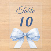 Blue bow acrylic table number sign acryl uitnodigingen (Voorkant)