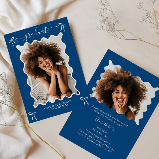 Blue Bow afstudeerfeest uitnodiging