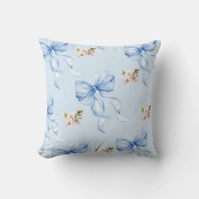 Blue bow and cherry blossom kussen (Voorkant)