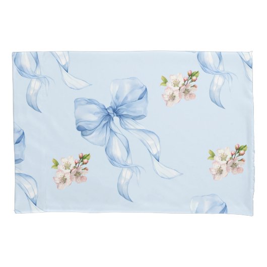 Blue bow and cherry blossom pillow case kussensloop (Voorkant)
