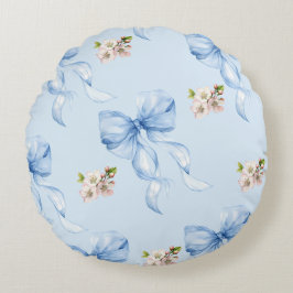 Blue bow and cherry blossom rond kussen