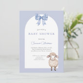 Blue Bow Animal Lamb Baby shower Kaart (Staand voorkant)