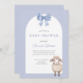 Blue Bow Animal Lamb Baby shower Kaart (Voorkant / Achterkant)