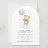 Blue Bow Arch Doop Uitnodiging voor Baby Boy (Voorkant)