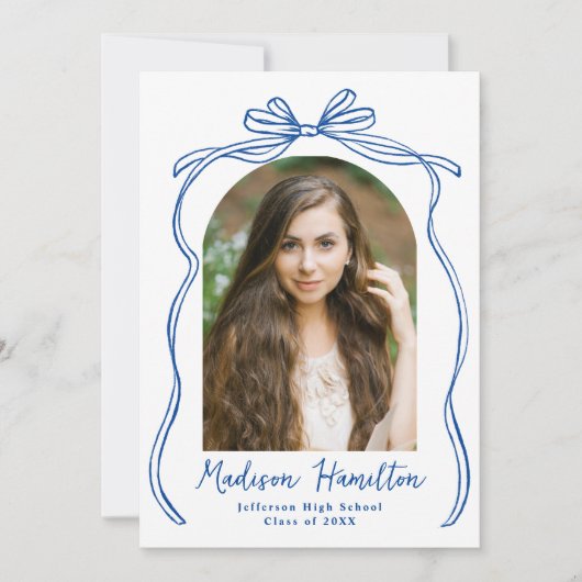 Blue Bow Arch Foto Afstuderen Aankondiging (Voorkant)