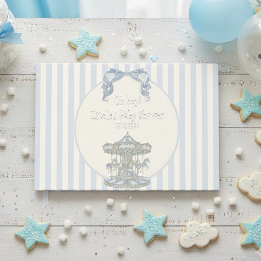 Blue Bow Baby Boy Carousel Circus Baby Shower  Gastenboek